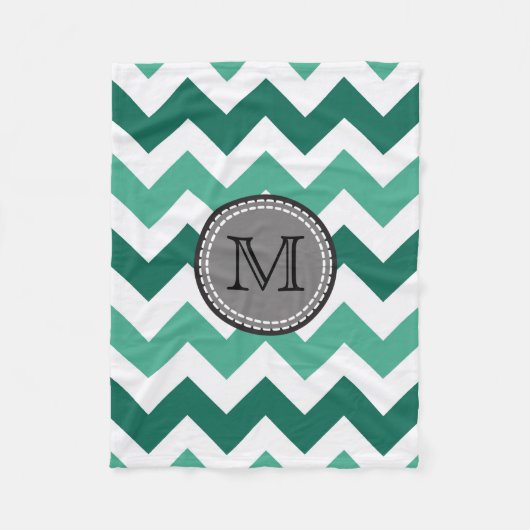 Turquoise en Mint Chevron Zigzag Monogram Fleece Deken (Voorkant)
