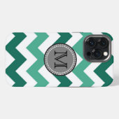 Turquoise en Mint Chevron Zigzag Monogram iPhone Hoesje (Achterkant horizontaal)