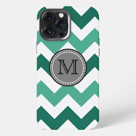 Turquoise en Mint Chevron Zigzag Monogram iPhone Hoesje (Achterkant)