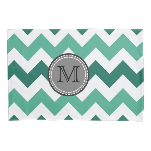 Turquoise en Mint Chevron Zigzag Monogram Kussensloop (Voorkant)