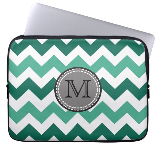 Turquoise en Mint Chevron Zigzag Monogram Laptop Sleeve (Voorkant)