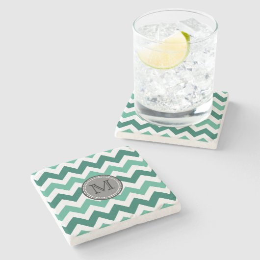 Turquoise en Mint Chevron Zigzag Monogram Stenen Onderzetter (Zijkant)