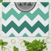 Turquoise en Mint Chevron Zigzag Monogram Theedoek (Gevouwen)