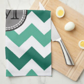 Turquoise en Mint Chevron Zigzag Monogram Theedoek (Quarter Fold)