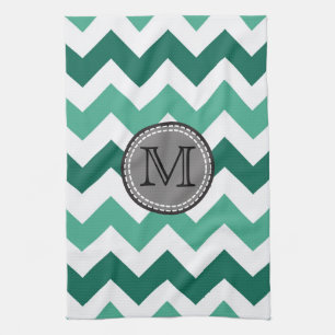 Turquoise en Mint Chevron Zigzag Monogram Theedoek