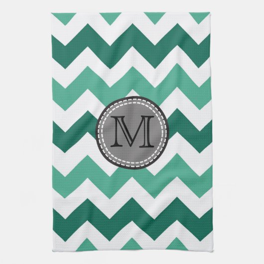 Turquoise en Mint Chevron Zigzag Monogram Theedoek (Verticaal)