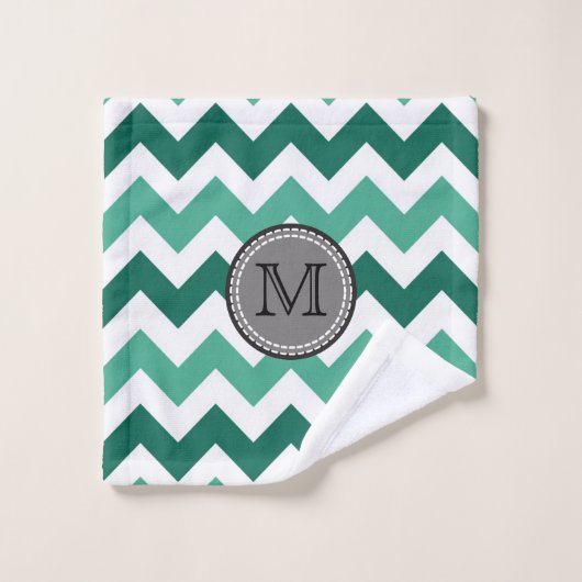 Turquoise en Mint Chevron Zigzag Monogram Washandje (Wasdoekje)