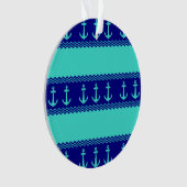 Turquoise en Navy Blue Coastal Pattern Anchors Ornament (voorkant)