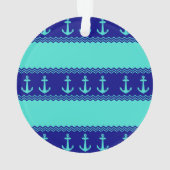 Turquoise en Navy Blue Coastal Pattern Anchors Ornament (achterkant)