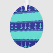 Turquoise en Navy Blue Coastal Pattern Anchors Ornament (voorkant)