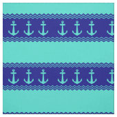 Turquoise en Navy Blue Coastal Pattern Anchors Stof (Swatch)