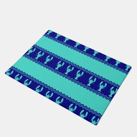 Turquoise en Navy Blue Coastal Pattern Lobster Deurmat (Schuin)
