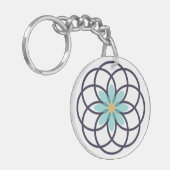 Turquoise en Navy Blue Flower Design Acrylic Sleutelhanger (Voorkant Links)