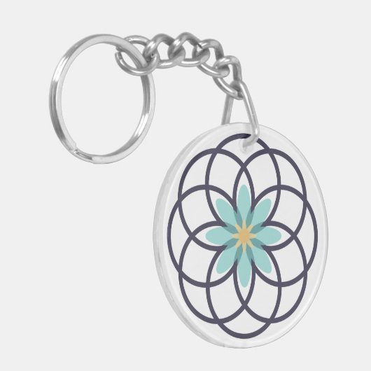 Turquoise en Navy Blue Flower Design Acrylic Sleutelhanger (Voorkant Links)