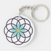 Turquoise en Navy Blue Flower Design Acrylic Sleutelhanger (Achterkant)