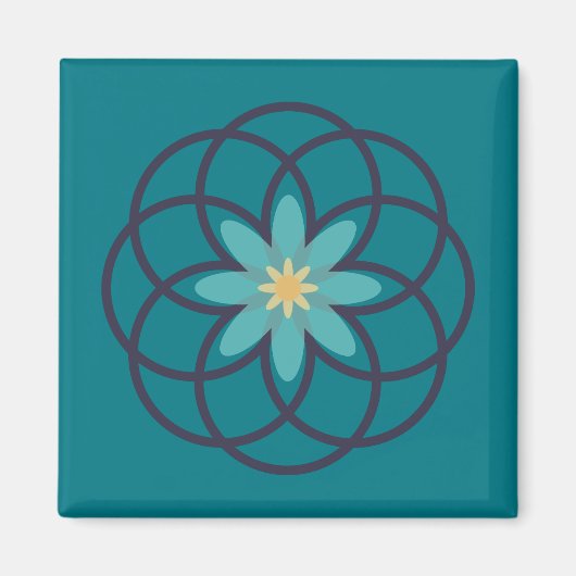Turquoise en Navy Blue Flower Design Magneet (Voorkant)