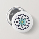Turquoise en Navy Blue Flower Design Ronde Button 5,7 Cm (Voorkant /achterkant)