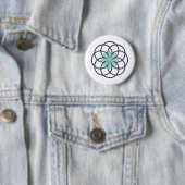 Turquoise en Navy Blue Flower Design Ronde Button 5,7 Cm (In situ)