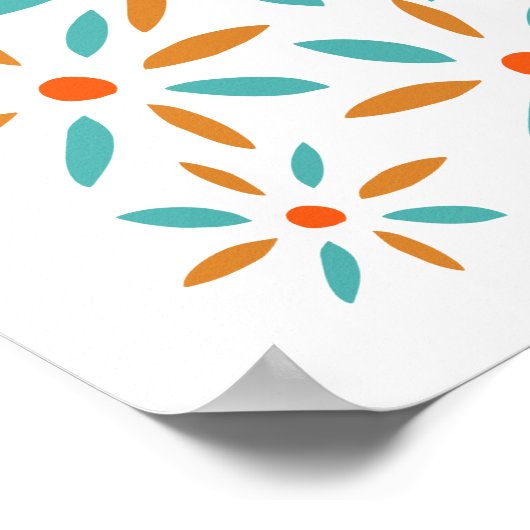 Turquoise en Oranje Abstracte bloemen Poster (Hoek)