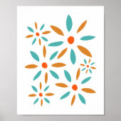 Turquoise en Oranje Abstracte bloemen Poster (Voorkant)