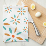 Turquoise en Oranje bloemen midden eeuw modern Theedoek<br><div class="desc">Deze funky moderne keukenhanddoek uit het midden van de eeuw kenmerkt een patroon van abstracte bloemen in turkooisblauw en twee tinten sinaasappel. Dit zal die pop van kleur aan uw keuken toevoegen.</div>