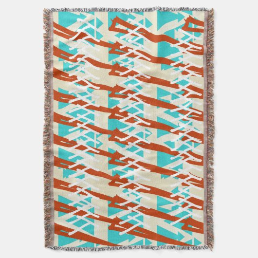 Turquoise en Oranje bruin geometrisch patroon Deken (Voorkant Verticaal)