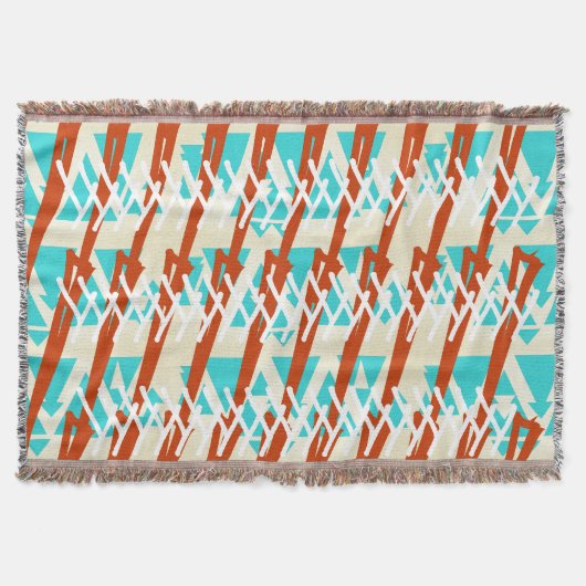 Turquoise en Oranje bruin geometrisch patroon Deken (Voorkant)