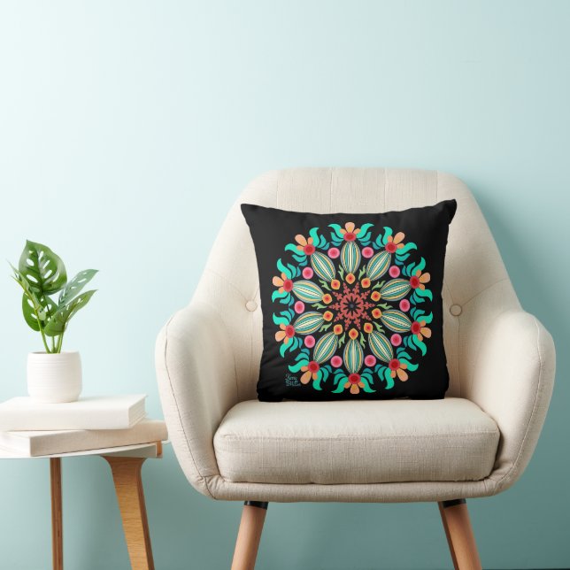 Turquoise en Oranje Mandala Sierkussen (Stoel)