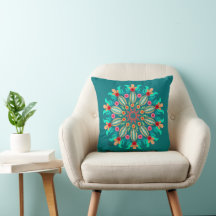 Turquoise en Oranje Mandala Sierkussen