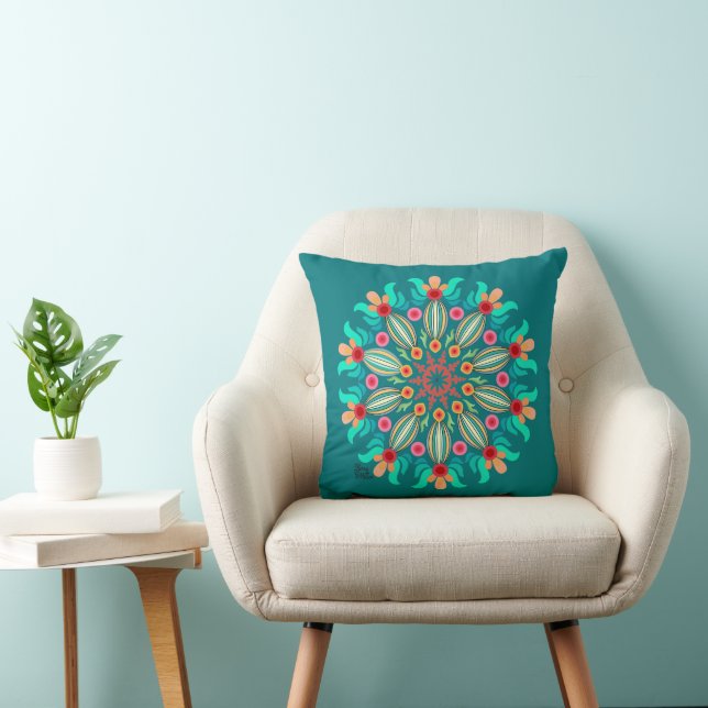 Turquoise en Oranje Mandala Sierkussen (Stoel)