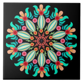 Turquoise en Oranje Mandala Tegeltje