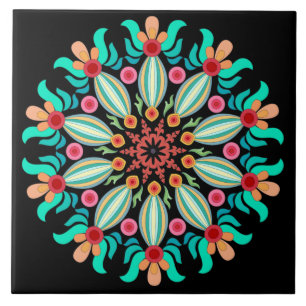 Turquoise en Oranje Mandala Tegeltje