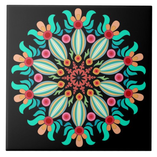 Turquoise en Oranje Mandala Tegeltje (Voorkant)