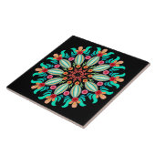 Turquoise en Oranje Mandala Tegeltje (Zijkant)