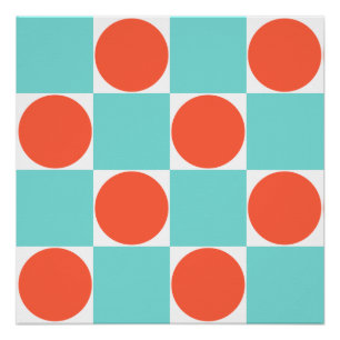 Turquoise en Oranje modern Geometrisch Tile Patroo Perfect Poster