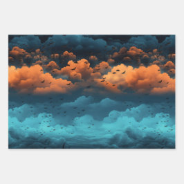 Turquoise en oranje nachtelijke vleermuiskolonie inpakpapier vel