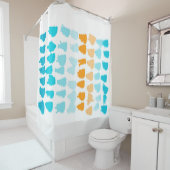 turquoise en oranje patroon van abstracte verfslag douchegordijn (In situ)