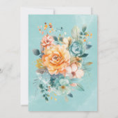 Turquoise en Oranje pioen bruiloft dank u kaart (Achterkant)