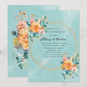 Turquoise en Oranje pioen bruiloft koppels douche Kaart (Voorkant / Achterkant)