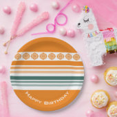 Turquoise en Oranje streep Papieren Bordje (Feest)