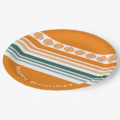 Turquoise en Oranje streep Papieren Bordje (Gekanteld)