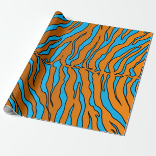 Turquoise en Oranje tijgerstrepen Dierenprint Cadeaupapier