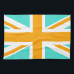 Turquoise en Oranje Union Jack Theedoek<br><div class="desc">Turquoise en oranje kruisingspatronen op de Unieschakker.</div>