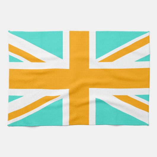 Turquoise en Oranje Union Jack Theedoek (Horizontaal)