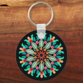 Turquoise en Oranje ventilator Sleutelhanger (Voorkant)