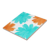 Turquoise en Oranje Waterverf Flowers Tegeltje (Zijkant)