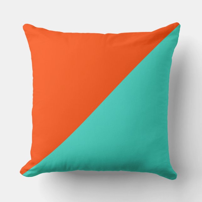 Turquoise en oranjerood effen kleur achtergrond kussen (Voorkant)