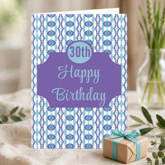 Turquoise En Paarse 30e Verjaardagkaart Met Patroo Kaart