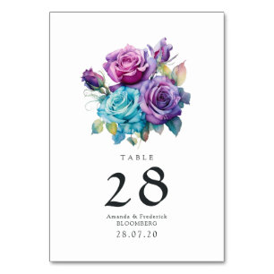 Turquoise en paarse bloemen bruiloft kaart