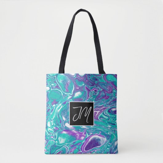Turquoise en Paarse bubbels Tote Bag (Voorkant)